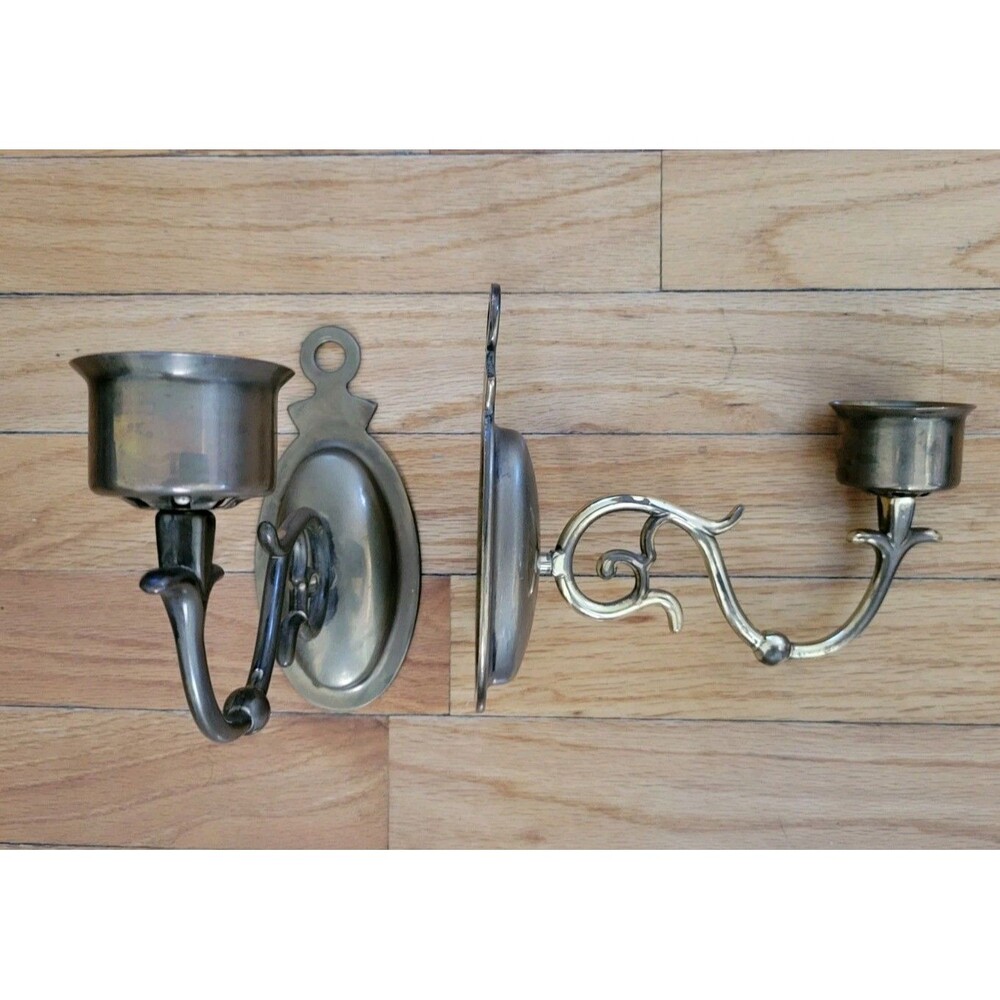 Vintage Baldwin EB  2 PC SET Brass Candlestick Wall Sconces With Patina